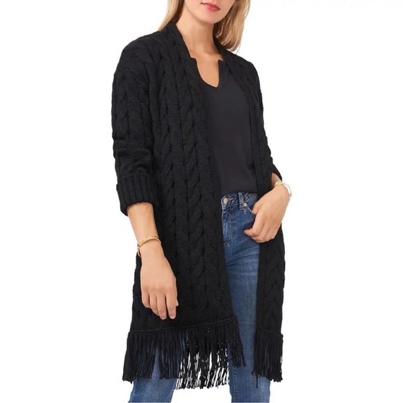 Vince Camuto Black Long Open front Knitted Cardigan Sweater- New W/ Tag- Reemoly - Picture 1 of 11